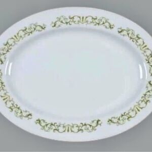 Bell Flower 2999 Fine China Japan Oval Platter, Green Scrolls, Gold Trim